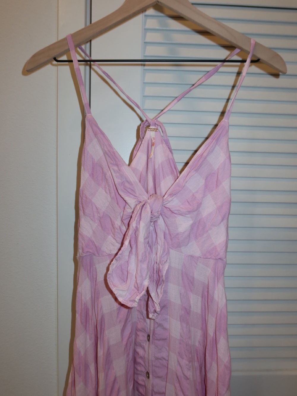 Free People Light Pink Gingham Tie-Back Maxi Dress - Picture 4 of 9